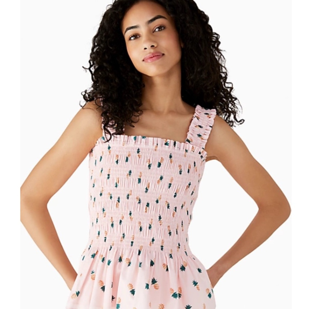 Kate Spade Pink Pineapple Print Smocked Tank Top
